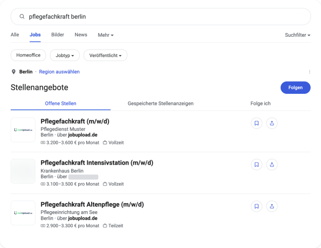 Mockup der Google Jobsuche